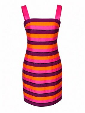 Cyril Verainne Colorblock Stripe Mod Mini Dress Barbiecore Dopamine Retro- Sz 8